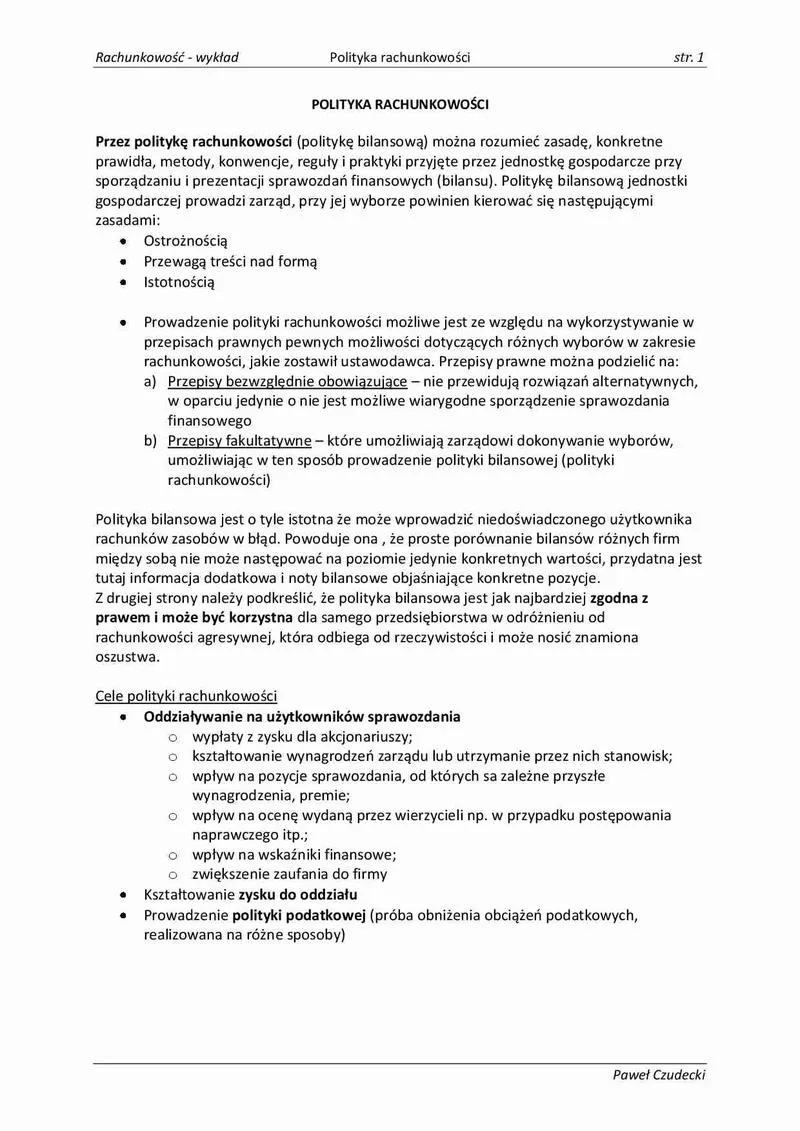 Polityka rachunkowości w firmie